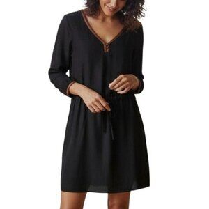 Wai Ming Little Black Dress Size S Long Sleeve Faux Leather Trim $495